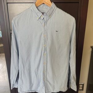 Vineyard Vines blue and white youth checkered shirt